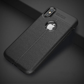 Луксозен силиконов гръб ТПУ кожа дизайн за Apple iPhone X / Apple iPhone XS черен